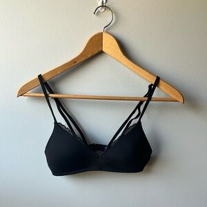 aerie Black Strappy Lace Trim Bralette